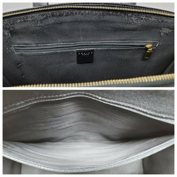 Vintage Celine Triomphe Canvas Black Leather Medium Shoulder Tote Hand Bag Auth - Picture 13 of 16